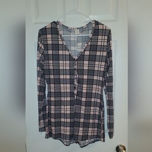 NWOT- Fashion Nova Black and Pink Plaid V-Neck All In One Pajamas